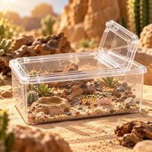 2pcs Reptile Breeding Box For Amphibians, Snails, Spiders, Geckos, Horned Frogs, Large Turtle Tank With Hide And Decor - Multicolor - View 3