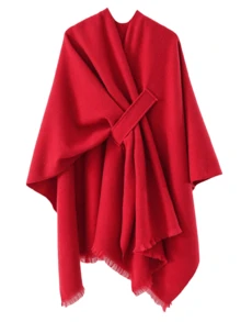 1pc Women's Fashionable Personalized Buckle Shawl Travel Jacket - Bright Red - View 3