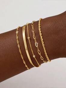5pcs/Set Fashionable Elegant Metal Bracelet Set, Suitable For Daily Wear, Gift For Friends - Yellow Gold - View 5