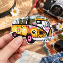 1 st retro hippie Love Bus strykbart broderat patch, solros- och fredsteckenapplikation för denim - Multifärgad - Visa 2