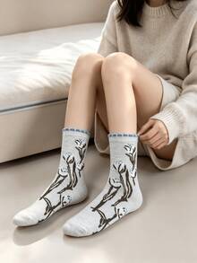 1/4 Pair All-Season Vintage Aesthetic Floral Comfortable Versatile Mid-Calf Socks - Multicolor - View 9