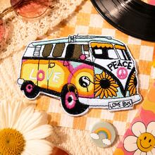 1 st retro hippie Love Bus strykbart broderat patch, solros- och fredsteckenapplikation för denim - Multifärgad - Visa 1