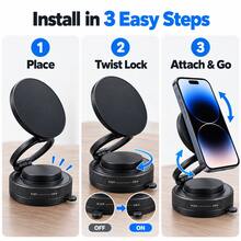 Magnetic Phone Holder, Suction Phone Mount, Car Phone Stand, Foldable Phone Holder, Vacuum Magnetic Base, 360° Rotation, Adjustable Viewing Angle, Aluminum Alloy, Compact Design For Car, Desk, Kitchen, Bathroom, Travel And Daily Use - Multicolor - View 6