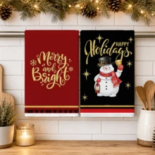 2pcs/Set, 18x26in Christmas Berry & Flower Pattern Towel Set, Quick-Dry Kitchen Cleaning Cloth, Soft Absorbent Towel Set, Kitchen Decor, Home Decor, Christmas Decoration, Christmas Gift For Friends - Black - View 5