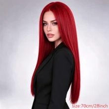 شعر مستعار طويل مستقيم أحمر للنساء بطول 28 بوصة، مظهر طبيعي، مناسب للارتداء اليومي، حفلات العطلات، الكوسبلاي - الأحمر - مشاهدة 3