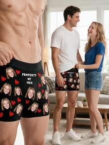 1pc Men's Customized Photo Print Black Elastic Fabric Comfortable Slim Fit Romantic Personalized Boxer Briefs, Suitable For Valentine's Day/Gift Occasions - Multicolor - View 11