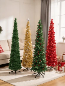 1.2m Slim Folding Christmas Tree, Multiple Colors Available, Stable Metal Base, Foldable Artificial Branches, Suitable For Indoor Home And Store Window Christmas Decorations - Multicolor - View 4