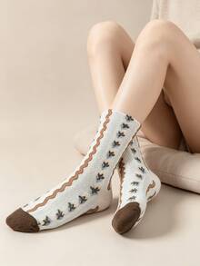 1/4 Pair All-Season Vintage Aesthetic Floral Comfortable Versatile Mid-Calf Socks - Multicolor - View 7