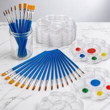 56pcs Mini Flower-Shaped Plastic Palette And Nylon Paintbrush Set, Suitable For Acrylic Paint, Oil Paint And Watercolor Paint, Ideal For Outdoor Painting, Model Making And Christmas And New Year DIY Palette Craft Projects - Sets - View 2
