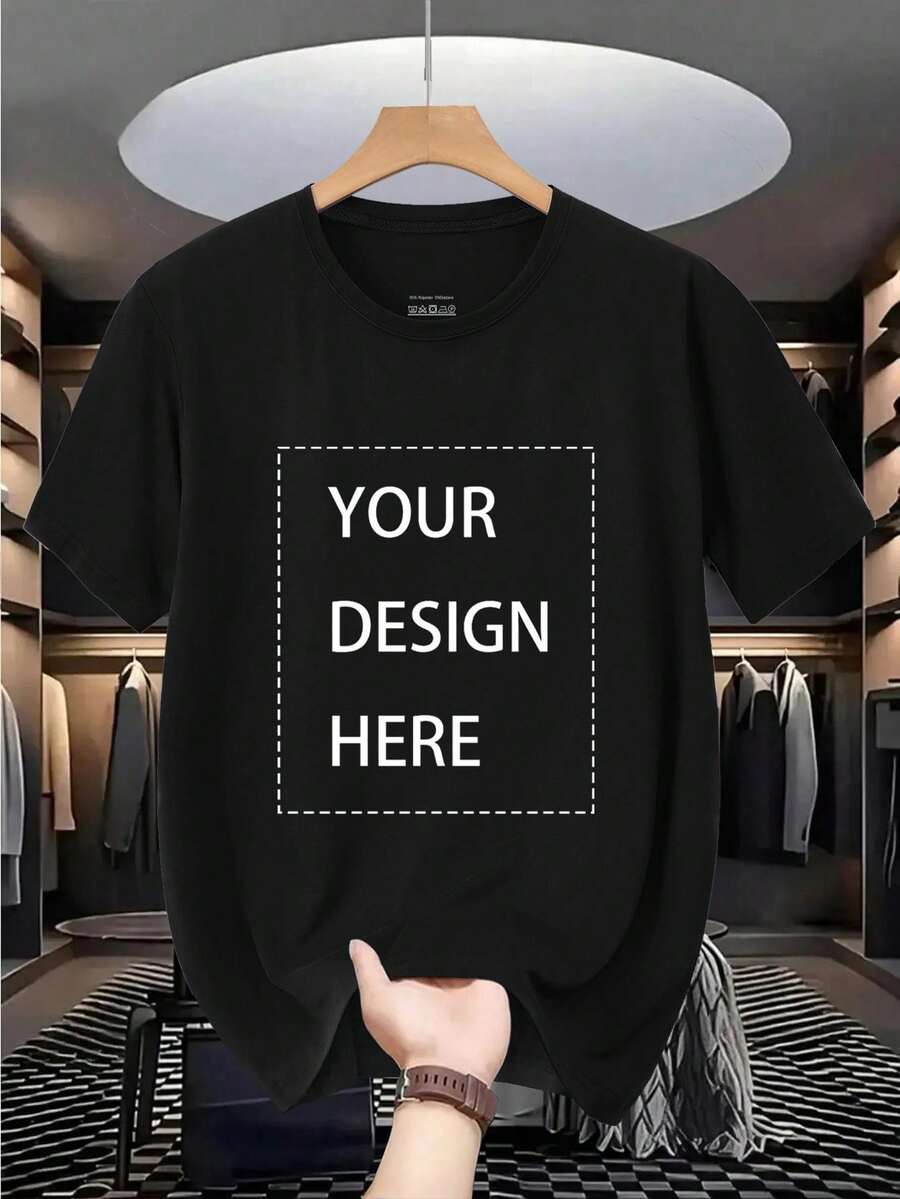 DIY Custom Unisex Pesonalized T-Shirts, Lightweight, Soft, Polyester, Requiring High-Resolution Photos Of Your Lover/Friend/Family/Pet/Company Logo. - Black - View 1