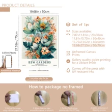1-Piece Plant And Flower Poster, Printed On Turquoise And Peach Canvas, Vintage Art And Craft Style Wall Decoration.(Optional Frame) - A - View 20