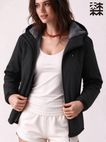 mulinsen Women's Winter Fleece Lined Hooded Windproof Jacket, Zipper Windproof Warm Coat, Suitable For Hiking And Daily Commuting - Black - View 7