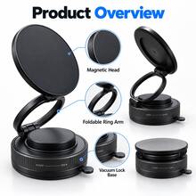 Magnetic Phone Holder, Suction Phone Mount, Car Phone Stand, Foldable Phone Holder, Vacuum Magnetic Base, 360° Rotation, Adjustable Viewing Angle, Aluminum Alloy, Compact Design For Car, Desk, Kitchen, Bathroom, Travel And Daily Use - Multicolor - View 2