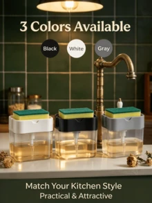 1pc Kitchen Soap Dispenser, Plastic Soap Sponge Holder And Sponge, Dish Soap Dispenser, Space-Saving Kitchen Sink Organizer, Suitable For Home Cleaning, Kitchen Accessories, Kitchen Storage, Bathroom Accessories, Christmas Home Decor,Room Decor - Multicolor - View 1