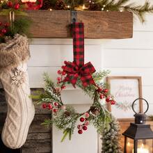 1pc Snowy Christmas Wreath With Bow And Long Hanging Strap, Green Foliage And Red Berries Holiday Wreath, Suitable For Door, Wall, Window, Cabinet, Entryway, Farmhouse Style Home And Winter Christmas Decor - Multicolor - View 11