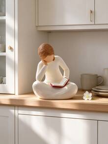 1pc Reading Girl Resin Statue, Cream White Nordic Style, Bookshelf Decor, Desktop Ornament, Back To School Gift, Teacher Gift, Bedroom Decor, Study Desk Sculpture, Home Decor - Reading Girl - View 8