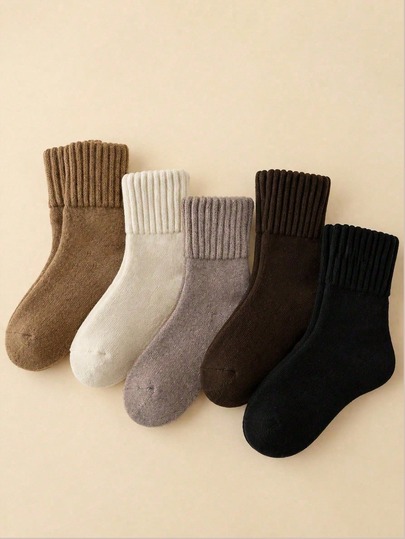 5 Pairs Women's Thick Terry Mid-Calf Socks, College Style Warm Mid-Calf Socks, Home Cold-Proof Sleep Socks, Commute Thick Socks