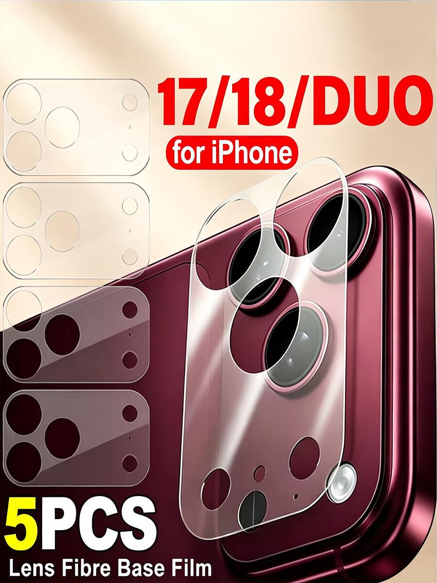 5Pcs Matte Lens Fibre Base Soft Film Anti-Fingerprint Camera Lens Protector, Full Cover Anti-Scratch Transparent Matte Camera Lens Protective Film Compatible With IPhone Duo 18 Pro Max 17 - Clear - View 1