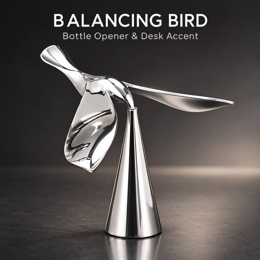 Dynamic Balance Bird Bottle Opener, Silver Bird-Shaped Ornament With Display Base, Suitable For Desk And Bar - Silver - View 1