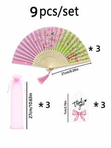 1-60件套粉色花卉竹製摺疊手扇，附歐根紗禮品袋與感謝標籤，婚禮賓客手扇，婚禮賓客伴手禮，新娘婚前派對禮物，伴娘禮物，準新娘禮物，花園婚禮與秋季婚禮裝飾 - 粉綠色 - 查看 15