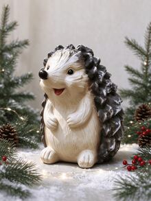 1pc Hedgehog Figurine, Resin Wood Carving Style, Christmas Tabletop Decor, Winter Display, Garden Ornament, Holiday Gift, Bookshelf Decoration, Desktop Sculpture, Home Decor - Hedgehog - View 11