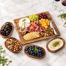 5-Piece Set Acacia Wood Platter Set, Portable Cheese Serving Tray, Suitable For Sausage, Snacks, Cured Meats And Appetizers, Picnic And Gift Kitchen Serving Tray. Ideal Gift For Housewarming, Wedding, Family Gathering, Date Night. This Durable Cheese Cutting Board Is Perfect For Kitchen, RV Travel And Various Celebrations. - View 4