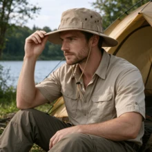 Unisex Western Cowboy Hat, Summer Outdoor Hiking Camping Waterproof Quick Dry Bucket Hat, Japanese Style Sun Protection Hat - Light Khaki - View 3
