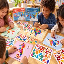 1pc Fun Puzzle Sticker - Children's 3D Geometric Collage Handmade DIY Intellectual Puzzle Sticker, Focus Early Education Educational Toy, Educational Activity Book, Suitable For Children, Student Interactive Game Sticker, Cultivate Creativity And Motor Skills, Includes Animals, Shapes, Colors - Creative Birthday, Christmas, Halloween Gift - Multicolor - View 2