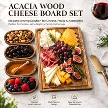 5-Piece Set Acacia Wood Platter Set, Portable Cheese Serving Tray, Suitable For Sausage, Snacks, Cured Meats And Appetizers, Picnic And Gift Kitchen Serving Tray. Ideal Gift For Housewarming, Wedding, Family Gathering, Date Night. This Durable Cheese Cutting Board Is Perfect For Kitchen, RV Travel And Various Celebrations. - View 2