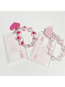 Transparent Acrylic Photocard Holder Keychain With Cute Crystal String Pendants Idol Collectibles - Multicolor - View 3
