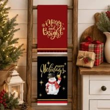 2pcs/Set, 18x26in Christmas Berry & Flower Pattern Towel Set, Quick-Dry Kitchen Cleaning Cloth, Soft Absorbent Towel Set, Kitchen Decor, Home Decor, Christmas Decoration, Christmas Gift For Friends - Black - View 2