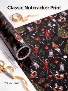1 Roll, 43*300 Cm (16.93*118.11 Inches), Walnut-Crate Pattern Wrapping Paper, Cute Cartoon Christmas Element Patterns, Christmas-Style Printed Gift Wrapping Paper, Festive Gift Wrapping Paper - Multi-color - View 8