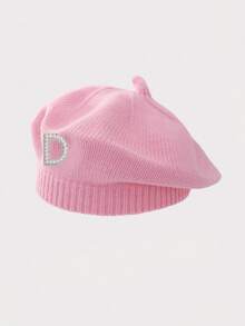 1pc Women's Solid Color Warm Knitted Beret, French Princess Style Classic Knitted Hat, With Pearl Letter Decoration, Artist Hat, Suitable For Daily Casual And Party Wear - Pink - View 32
