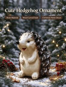 1pc Hedgehog Figurine, Resin Wood Carving Style, Christmas Tabletop Decor, Winter Display, Garden Ornament, Holiday Gift, Bookshelf Decoration, Desktop Sculpture, Home Decor - Hedgehog - View 9