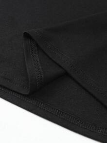 Set 2 piezas  / Conjunto de pijama con top de manga corta con estampado a cuadros y pantalón largo de dormir a cuadros con bolsillos para mujer - Negro - Ver 5