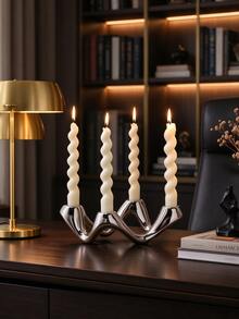 Silver Wavy 4-Arm Ceramic Candle Holder, Modern Luxury Table Deco - 4-hole Candle Holder - View 6