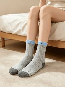 1/4 Pair All-Season Colorful Polka Dot Soft Contrast Toe & Cuff Fresh Bright Mid-Calf Socks - Multicolor - View 12