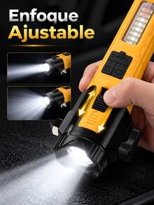 linterna de emergencia, linterna para auto, linterna multifuncional, linterna LED, linterna recargable,linterna emergencia auto,Linterna de Emergencia Multifuncional para Auto con , Cortador de Cinturón, Luz LED Lateral, Enfoque Ajustable, Luz de Advertencia, Panel Solar y Carga Tipo-C para Coche, - Rectangular - Ver 5