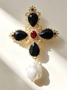 Women Golden Cross Brooch Pins Jewelry For Women Ladies Party Mother's Day Gift - Cross - View 2