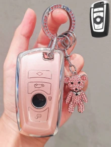 Car Key Cover With Rhinestone Bear Keychain, Quicksand Pink Key Cover YK2 Suitable For BMW 1, 3, 5 Series, F20, F30, G20, F31, F34, F10, G30, F11, X3, F25, X4, I3, M3, M4 - Essential For BMW Enthusiasts - Quicksand Style - View 6