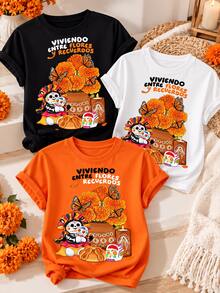 Women T-Shirts - Orange Black White - View 1