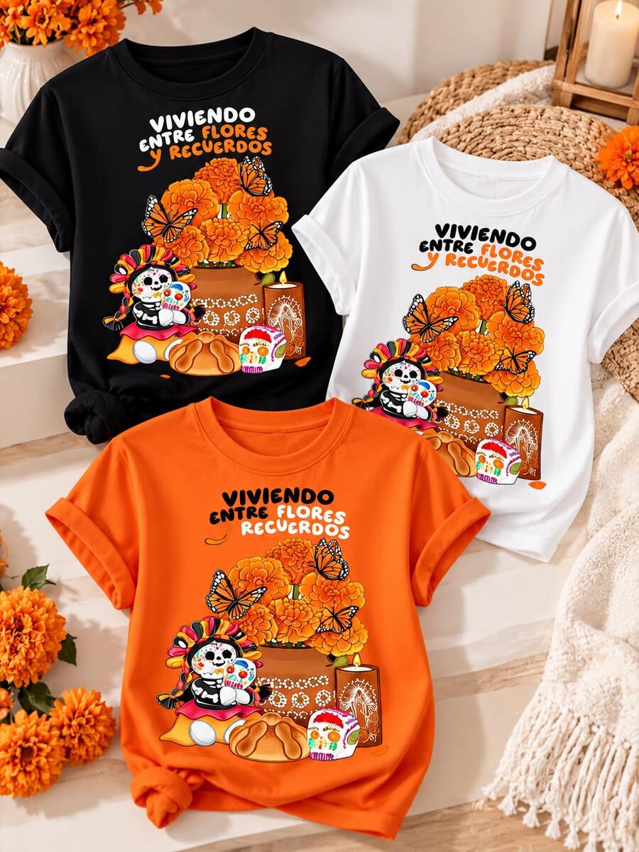 Women T-Shirts - Orange Black White - View 1