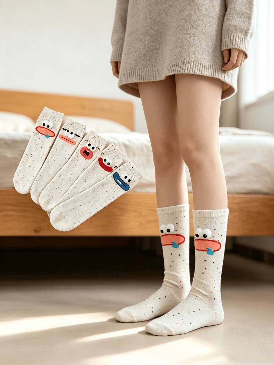 1/5 Pairs Funny 3D Eyeball Playful Expression Innovative Mid-Calf Socks - Multicolor - View 1