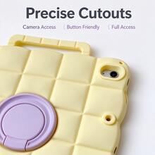 Soft Grid Silicone Tablet Case Compatible With Ipad, Portable Handle & 360° Rotating Kickstand, Anti-Drop Full Coverage Protective Cover, Multi-Color Ring, Fits All Generations - Multicolor - View 7