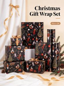 1 Roll, 43*300 Cm (16.93*118.11 Inches), Walnut-Crate Pattern Wrapping Paper, Cute Cartoon Christmas Element Patterns, Christmas-Style Printed Gift Wrapping Paper, Festive Gift Wrapping Paper - Multi-color - View 4