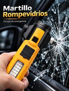 linterna de emergencia, linterna para auto, linterna multifuncional, linterna LED, linterna recargable,linterna emergencia auto,Linterna de Emergencia Multifuncional para Auto con , Cortador de Cinturón, Luz LED Lateral, Enfoque Ajustable, Luz de Advertencia, Panel Solar y Carga Tipo-C para Coche, - Rectangular - Ver 3