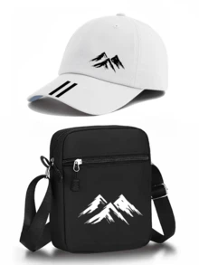 1pc/2pcs Line Mountain Pattern Printed Unisex Street Style Outdoor Sports Baseball Cap & Crossbody Bag, Adjustable, Gift For Yourself Or Friends - Multicolor - View 12