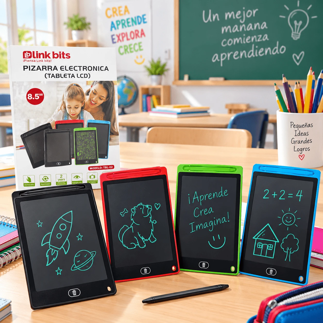 Pizarra Electrónica LCD 8.5" para Niños con Lápiz – Tableta de Escritura y Dibujo Reutilizable - Multicolor - Ver 1