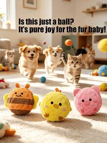 1pc YellowChick Pet Interactive Bouncing Sound Toy Ball, Cat Dog Play Entertainment Toy, Teeth Cleaning Chewing Sound Ball, Attracts Dogs With Sound, Durable Bite-Resistant Material, Slow Rebound Pet Companion Training Ball, No Battery Required - Multicolor - View 3