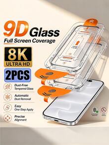 2Pcs HD Dust Free Tempered Glass Screen Protector With Speaker Dustproof Design, One-Step Automatic Installation, Full Coverage Zero Bubble Screen Film Compatible With IPhone Duo 18 Pro Max 17 16 15 Plus 14 13 12 11 Series - Clear - View 2